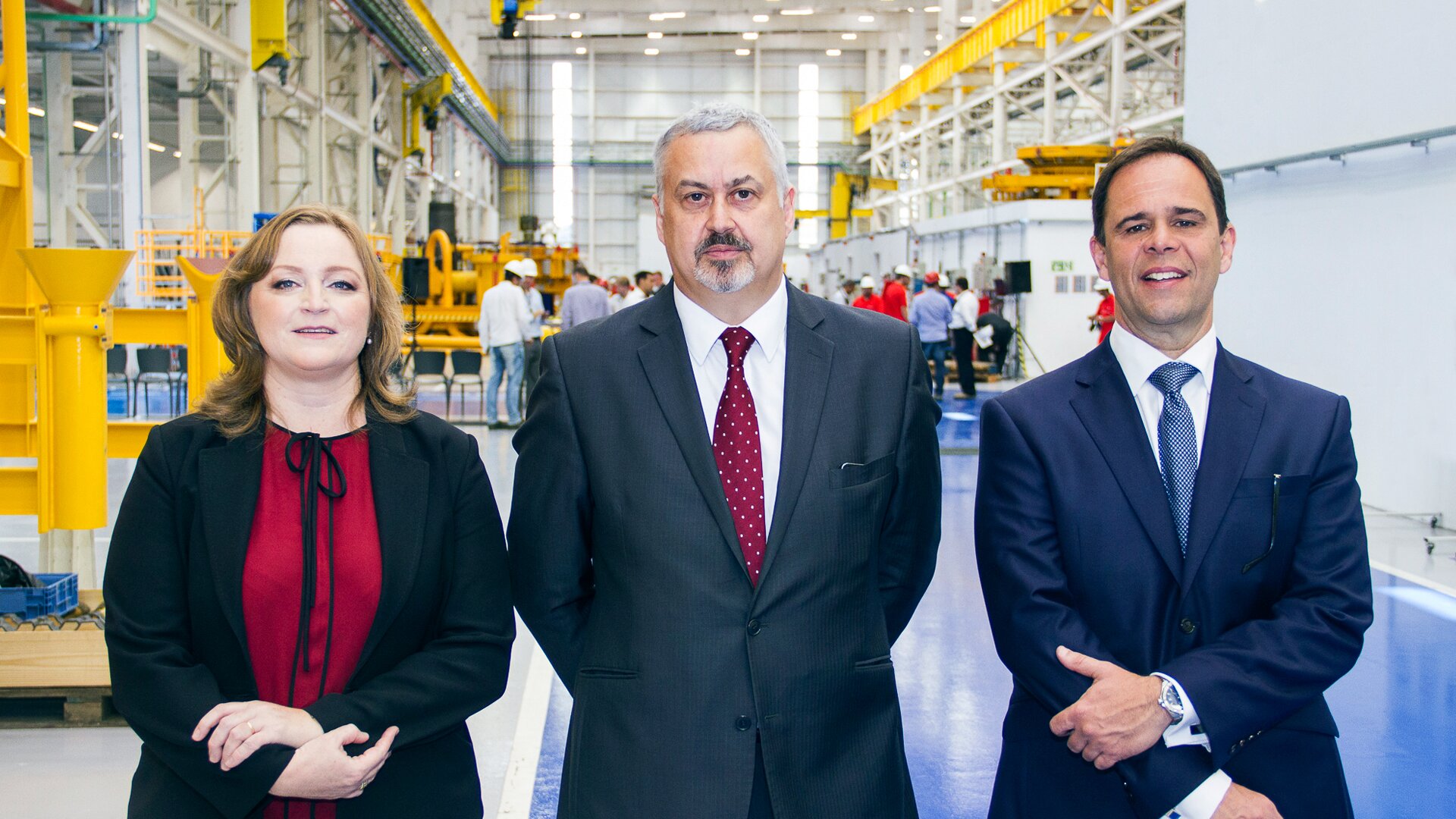 Maria Peralta, Alan Brunnen and Luis Araujo at the opening of the new subsea plant in Curitiba.