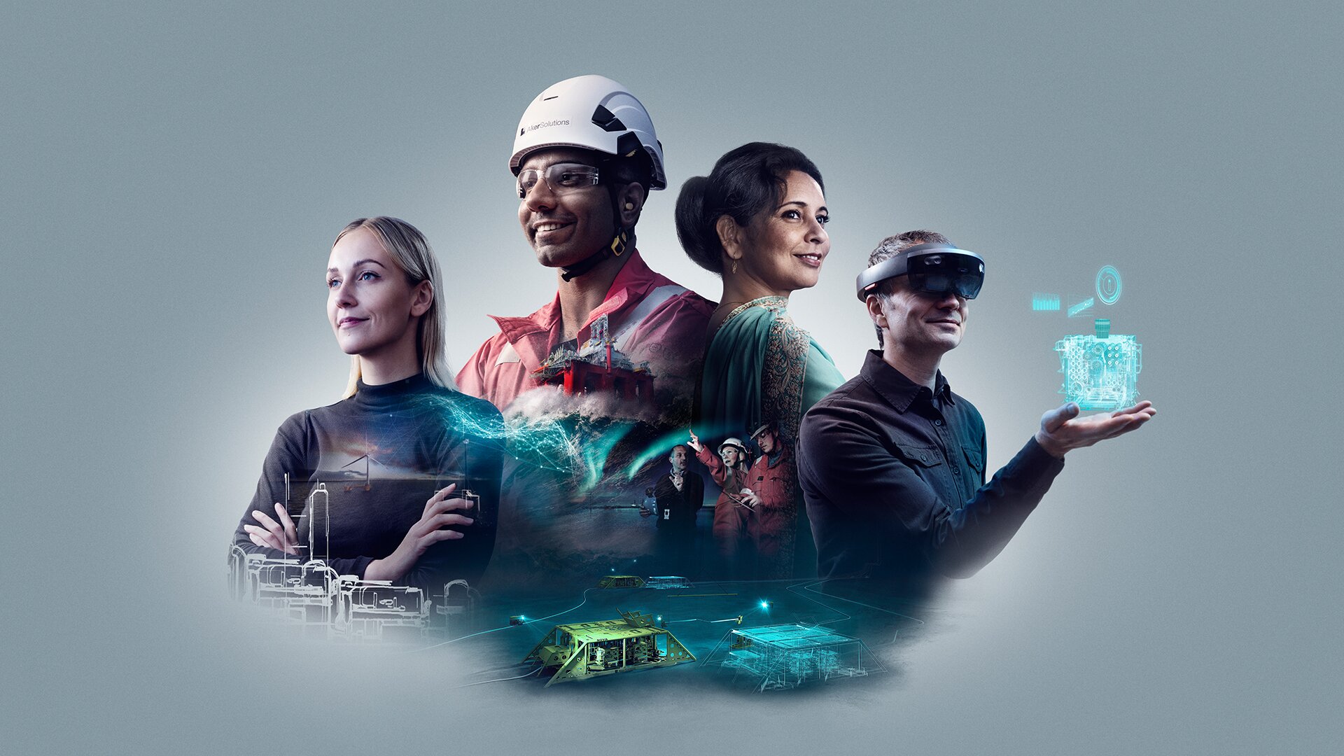 four employees at Aker solutions representing different tech